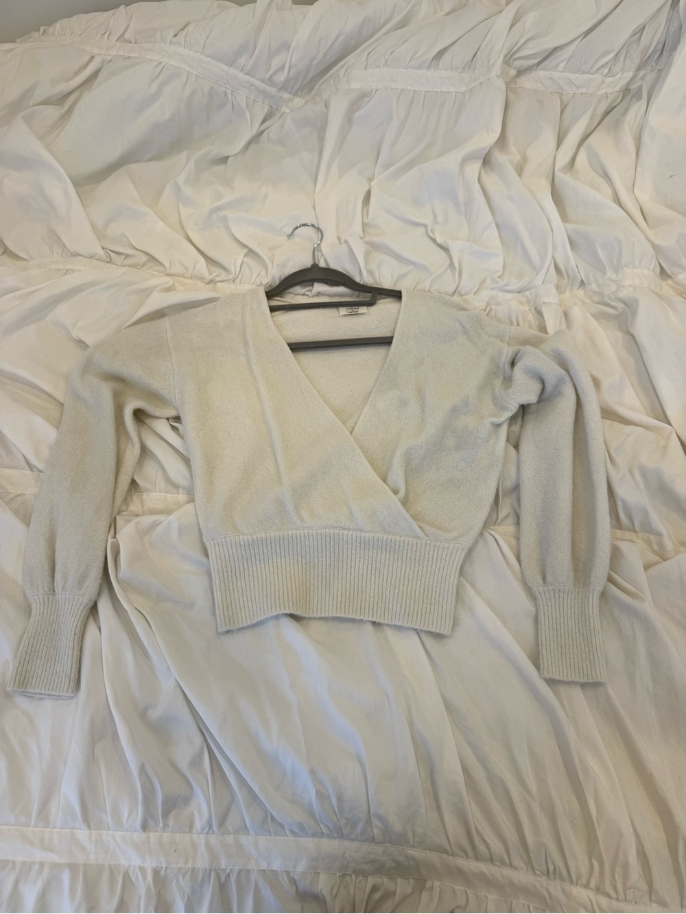 Aritzia Cream V-Neck Wrap Pullover Sweater